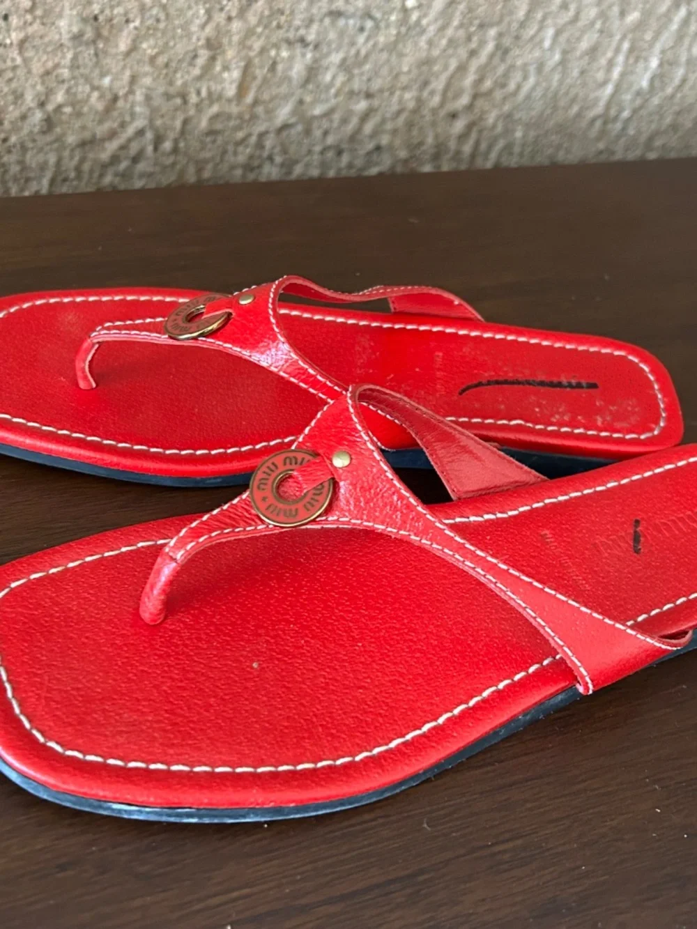 Authentic Miu Miu Red Leather Thong Sandals | Made in Italy | US 6.5